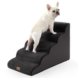 COZY KISS Wide Dog Stairs for Large Dogs 19.7" Width, Dog Step for Small Dogs, Puppy or Cat, Medium Pet Ramp for High Bed or Car, High Density Foam Ladder, 19.7x33x22.4 in, Stable, 5 Step, Black
