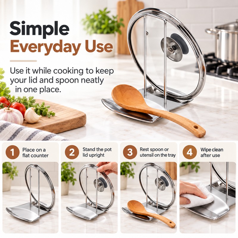 Stainless Steel Pot Lid Rack for Kitchen – Detachable Pan