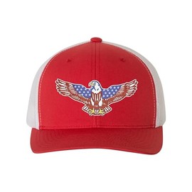 Adjustable Red/White Structured Trucker USA Bald Eagle Stars & Stripes Flag Patriotic Structured Trucker Cap