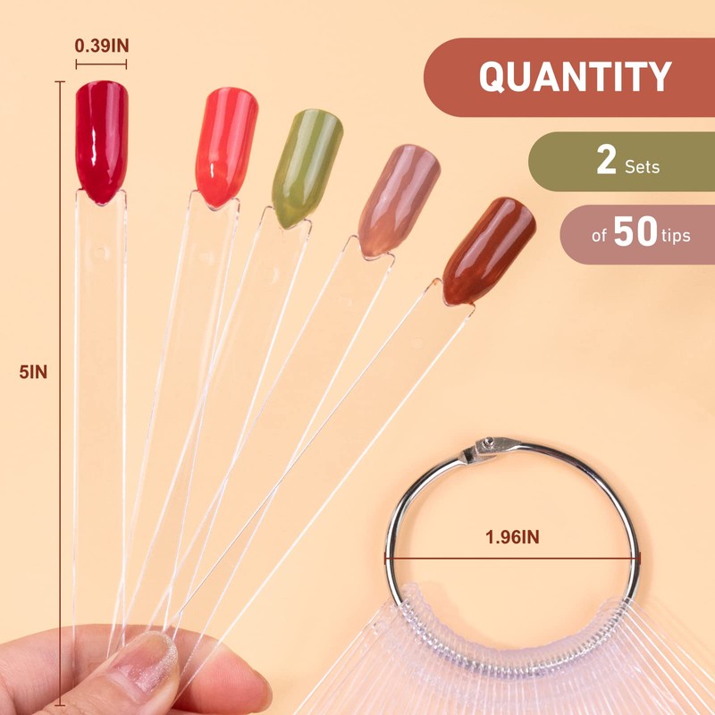 Subay 100pcs Fan-shaped Nail Swatches Sticks with Number Stickers, False