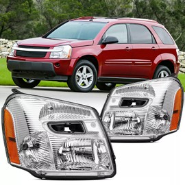 Aresparts Pair Headlights Assembly DOT Approved Compatible with 2005-2009 Chevy Equinox LS LT LTZ Sport SUV Replacement Headlamps Clear Lens Chrome Housing Amber Reflector W/O BLUBS