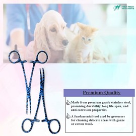 2 Pcs Pet Groomer Dog/Cat Hemostat Forceps 5.5" Hair Puller with STR + CRV Serrated Tips Ear Care Multipurpose Ratchet Locking Clamps Made of Stainless Steel Helps in Cleaning Nose Furs, Zebra BLUE