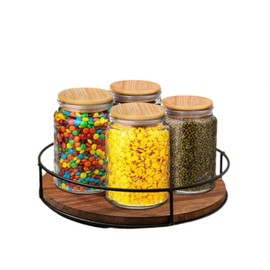 Lazy Susan Wooden Turntable, 9 Inch Turntable Organiser Wooden Kitchen Turntable Tray Organiser for Worktop, Cabinet, Dining Table, Vanity