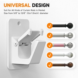 Universal Curtain Rod Holders, No Drill Curtain Rod Brackets, Self 3M Adhesive Curtain Rod Brackets Up to 30 LB, Nail Free Curtain Rod Hooks for Bathroom, Bedroom, Livingroom, Kitchen (4PC, White)