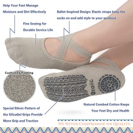 Ozaiic Non Slip Socks for Yoga Pilates Barre Fitness Hospital Socks for Women (3 Pairs - Olive Green/Black/Navy)