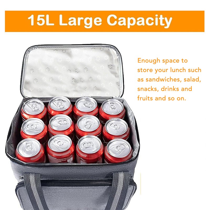 Insulated Lunch Bag Grey Oxford Cloth 15L High Capacity Insulated