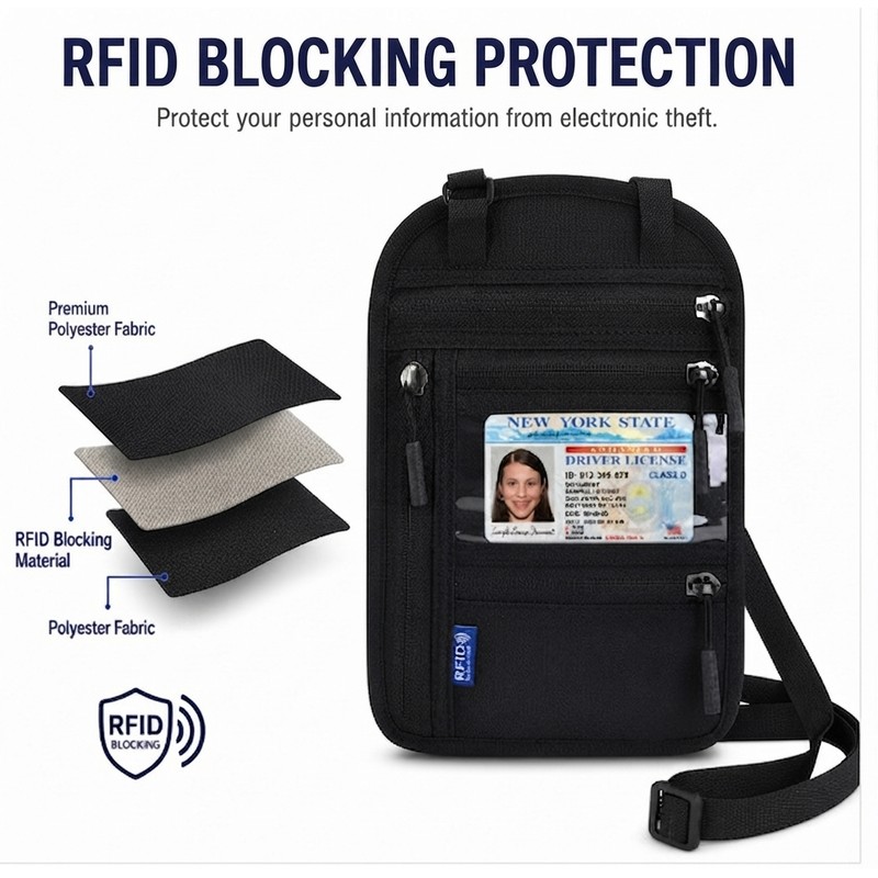 RFID Travel Passport Wallet Crossbody Bag – Compact Card, Phone
