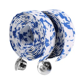 Alomejor Handlebar Tape Handle Tape Wraps with 2 Plugs 2PCS Cycling Handle Wraps for Mountain Road Bike(Blue+White)
