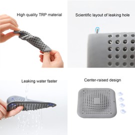 2 Packs Hair Catcher, Square Drain Cover for Shower Silicone Hair Stopper with Suction Cup, Easy to Install Suit for Kitchen Bathroom and Bathtub