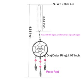YYJFF Dream Catchers Car Charm Rotatable Handmade Pendant with Rose Red Colors Beads
