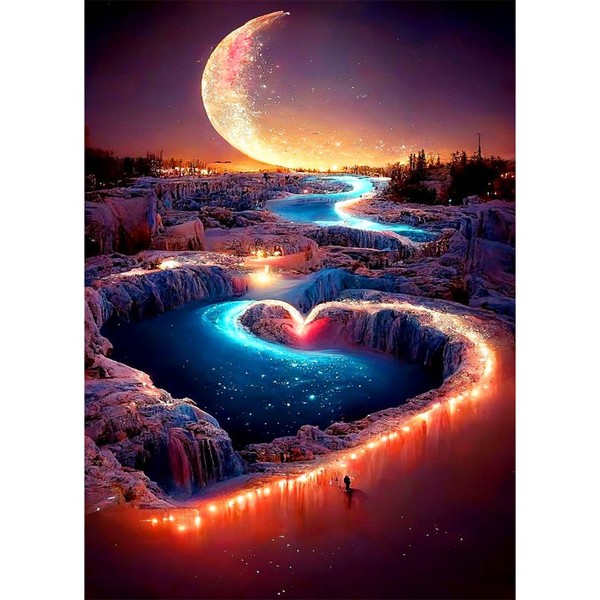 Diamond Painting Kits for Adults Beginners - Moon waterfall Diamond Art Kits for Adults 5D DIY Diamond Dots Full Drill Diamonds Painting for Adults Gem Art Pictures, Valentine's Day Decor (12x16)