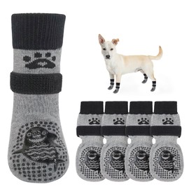 SCENEREAL Dog Socks to Prevent Licking Paws for Hot/Cold Pavement Anti Slip, Dog Shoes for Hardwood Floors, Dog Boots & Paw Protectors with Grippers for Small Medium Large Senior Dogs, Shark XS