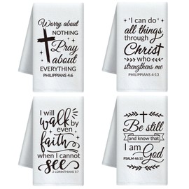 CUTHOLLOW Bible Quote Decorative Kitchen Towels Set of 4, Soft & Absorbent Microfiber Dish Towel for Kitchen Tea Coffee Bar Home, Best Gift for Housewarming Christmas Thanksgiving Birthday