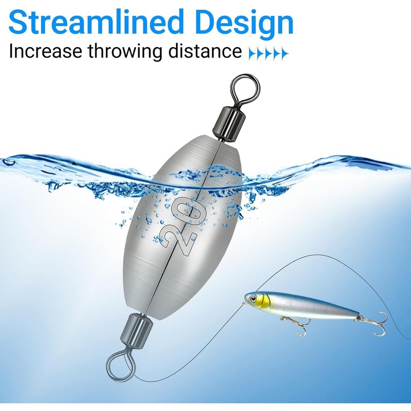 Inline Trolling Weights with Swivel Anti-Twist Egg Sinker Design