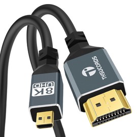 Thsucords Ultra Delgado 8K 4K Micro HDMI Cable 2M, Fino Flexible Micro HDMI 2.1 Cable 48Gbps de alta velocidad 8K@60hz, 4K@120hz Compatible con Gopro Raspberry pi4 Sony camera Nikon