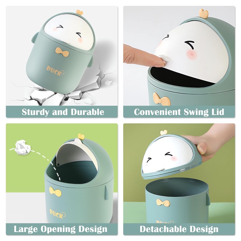 TUHNHGD Mini Rubbish Bin with Lid, Cute Cartoon Table Rubbish