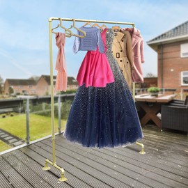 kunghei 59 Inch Metal Pipe Hanging Clothes Rack Metal Garment Rack for Home or Boutique Clothing Store Retail Display, Heavy Duty Gold Clothing Rack Closet Rod Storage Bar Floor Standing