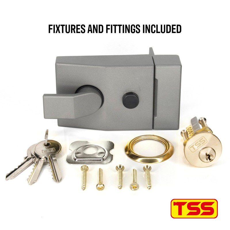 TSS Standard Non-Deadlocking Nightlatch, 60mm Backset, Complete with Rim Cylinder