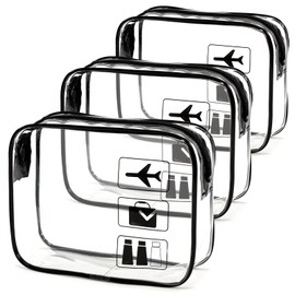 3 Packs Clear Travel Toiletry Bag, TSA Approved Liquids Bag with Zipper, Carry On Airport Airline Quart Size Cosmetic Makeup Bag Travel Essentials for Women Men (Style A)