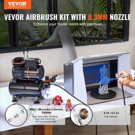 VEVOR Airbrush Kit, Air Brush Set Kit with 3.5L Air Storage Tank, Dual Fan Air Tank Compressor System with 0.3 mm Tip Airbrush, Holder, Color Mixing Wheel, Cleaning Brush Set, Art Nail Cookie Tattoo