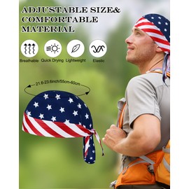Foaincore 8 Pack Do Rag Skull Caps for Men Sweat Wicking Doo Rags Cooling Helmet Liner Cycling Motorcycle Bandana (Classic Color,American Flag Style) Multicoloured