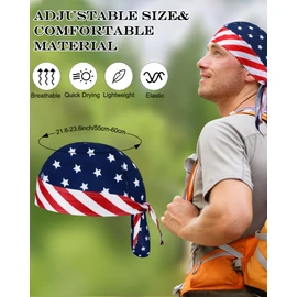 Foaincore 8 Pack Do Rag Skull Caps for Men Sweat Wicking Doo Rags Cooling Helmet Liner Cycling Motorcycle Bandana (Classic Color,American Flag Style) Multicoloured