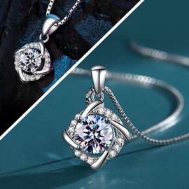 Women's 925 Silver Moissanite Pendant Necklace, 1CT Moissanite Diamond Laboratory Cultured, 925 Silver Plated with 18K White Gold Plated Pendant Jewellery - Free Gift Box