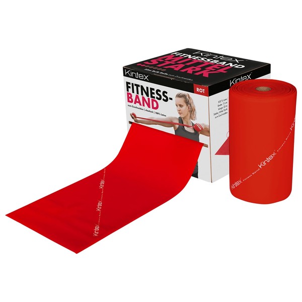 Kintex Fitness Band Roll, 25 m x 15 cm, Exercise Band in 5 Thicknesses, 100% Latex, Training Band to Cut Yourself, Resistance Band (Red)
