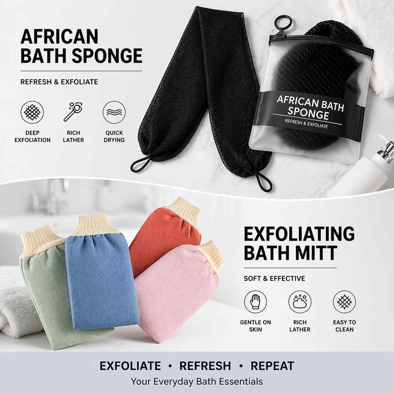 Exfoliating Bath Set - African Net Sponge - Exfoliating Washcloth