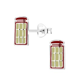 Solid 925 Sterling Silver London Phone Box Earrings 10393
