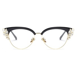 bullabulling Rhinestones Bling Bling Cateye Reading Glasses Women Blue Light Blocking (black, 1.5)