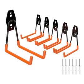 ENUODA Garage Hooks Heavy Duty 6 Pack Ladder Hooks Large Garage Storage Hooks Wall Mount Hanger for Hanging Garden Tools, Power Tools, Bike, Extension Cord, Hose, Chair, Bulk Items, 5.1 Inch