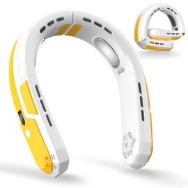 WXX Portable Neck Fan, 6000mAh Battery Neck Fan Rechargeable, 360° Cooling Personal Fan, 3 Speeds Foldable Quiet Wearable Fan for Travel Outdoor Indoor, Birthday Gifts for Men Women-White&Yellow