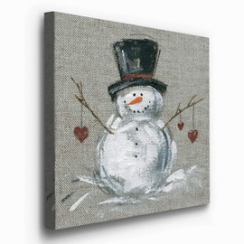 Renditions Gallery Snowman with Hearts Wall Art, Cute Christmas & Winter Artwork, Festive Red & White, Vintage, Premium Gallery Wrapped Canvas Decor, Ready to Hang, 16 in H x 16 in W, Made in America
