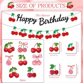 Luvsweets Cherry Birthday Party Decorations - 10 Pcs Sweet Cherry Decor for Girls Glitter Cherry Themed Happy Birthday Banner Garland Hanging Swirls Decorations Cherries Decor Party Favors