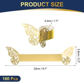 sourcing map 100Pcs Butterfly Paper Napkin Rings, 3D Laser Cut Cutout Paper Napkin Holder for Weddings Party Serviette Table Decoration Restaurant (Reflective Gold)