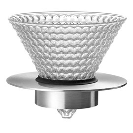Pour Over Coffee Maker 02 V60 Cone Dripper Reusable Coffee Filter Cup 1-4 Cups 1 Small Hole for Slow Brewing Accessory for Office Home Cafe Restaurant Clear Borosilicate Glass and Stainless Steel