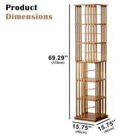 ABAMFUR Bamboo 360° Rotating Bookshelf, 6-Tier Corner Bookcase Tower for Home Office, Narrow Floor Storage Shelf,Brown
