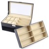 Sunglass Watch Organizer Box,Black PU Leather 6 Watch Box and