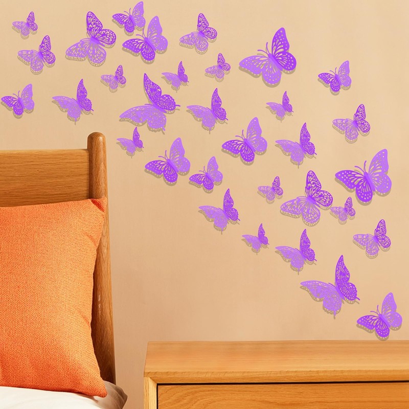 Butterfly Wall Decal,24 PCS Purpler Butterfly, Butterfly Party Decorations, Room