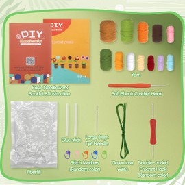 Beginner Crochet Kit for Adults, Crochet Kits for Starters, Learn to Crochet Kits Starter Craft Knitting Flower Kit with Step-by-Step Video Tutorials, Easy Crochet Kit for Beginners (6PCS Plants)