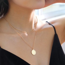 Dainty Layered Initial Necklaces for Women Coin Initial Layered Gold Necklaces Gold Plated Layering Necklaces Letter Pendant Necklace Initial Choker Necklaces for Teen Girls (D)