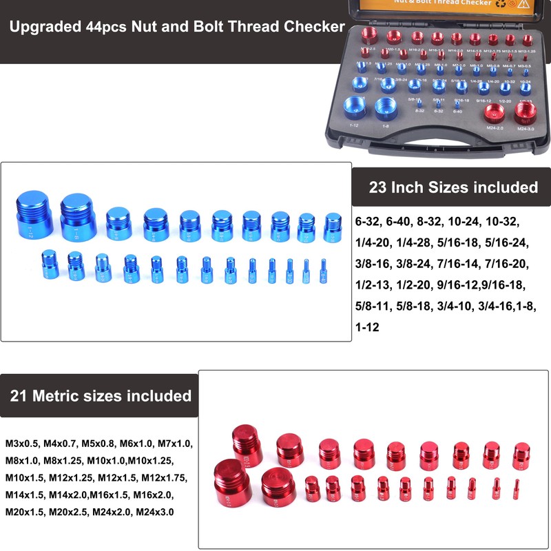 44pcs Nut and Bolt Thread Checker, 23 Inch & 21