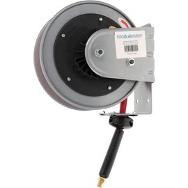 PRO SOURCE Compact Auto-Retractable Hose Reel with 3/8" ID x 20' Long Hose: 1/4" NPT Inlet & Outlet, 300 psi