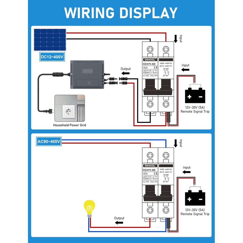 DIHOOL 30A DC Circuit Breaker with Remote Control, 12V-400V DC