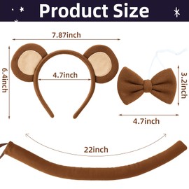 Tedercle 3 Pack Monkey Ears Headband Bow Tie and Tail Set