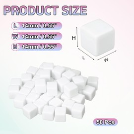 uxcell 50Pcs Acrylic Blank Dice, 14mm/0.55" Acrylic Six Sided Blank White Dice Blocks with Smoothed Surface for Board Games Party Fun