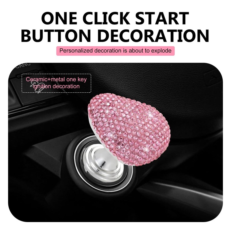 Opuweiy Car Start Button, Bling Heart-Shaped Ceramic Decorative Ignition Button,
