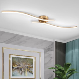 HLILCEH 28W Gold Linear Ceiling Light Gold Modern LED Ceiling Light Fixture 6000K Aluminum 39.37Inch Long Ceiling Lamp for Hallway, Kitchen, Bedroom, Dining Room
