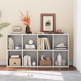 YESHOMY 8 Cube Bookcase, Open Frame 2-Tier Book Shelf, Bookshelf Storage Organizer with Adjustable Shelves for Organization, Room Decor, Milk White